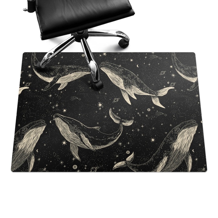 Szék szőnyeg, Wallfluent, Bálnák az űrben, Fekete és fehér, 100x70 cm, 010250310010100282862