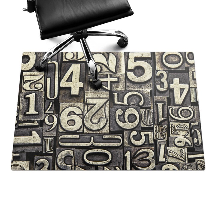 Padlóvédő székalátét, Wallfluent, Retro stílusú számok, Bézs, 100x70 cm, 010250310010100282860