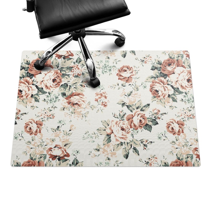 Irodai szék szőnyeg, Wallfluent, Retro virágmintás, Bézs, 100x70 cm, 010250310010100282876