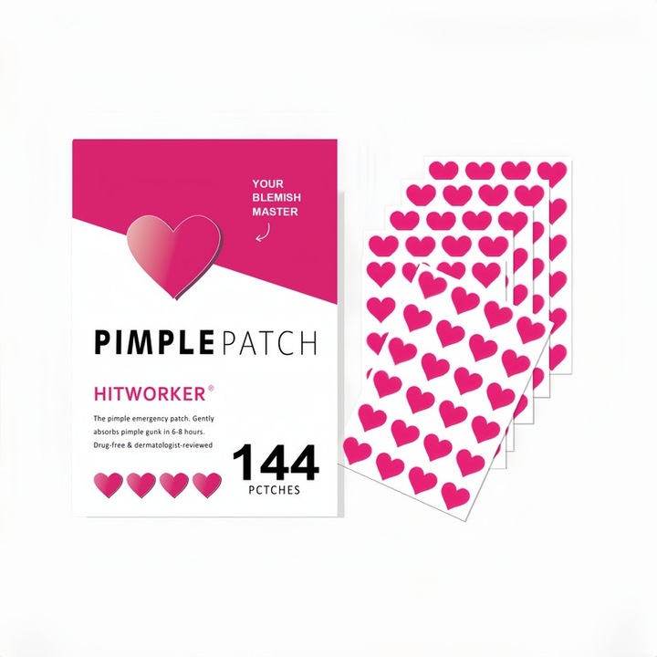 Plasturi pentru acnee, Hitworker, 144 bucati, forma inima, hidrocoloid