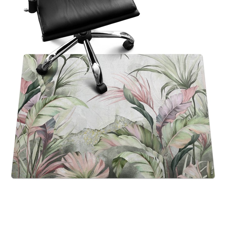 Irodai szék szőnyeg, Wallfluent, Trópusi levelek, Zöld, 100x70 cm, 010250310010100282674