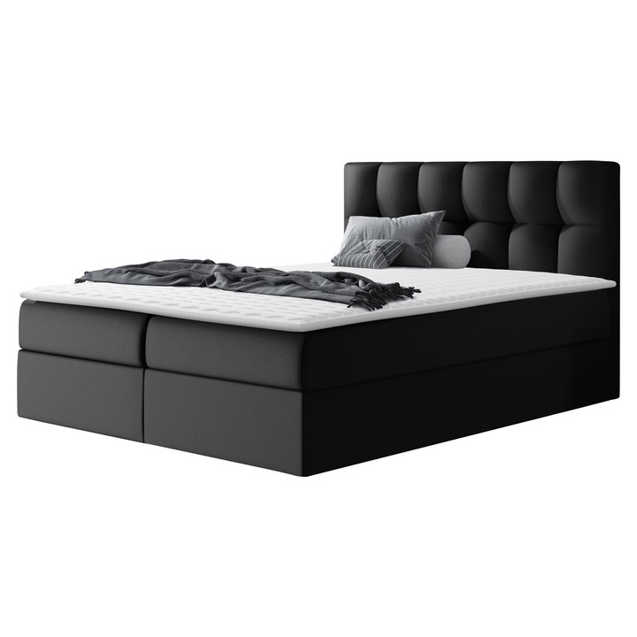 Pat matrimonial Rdest 160x200, MIRJAN24, negru piele ecologica, 166x208x103 cm