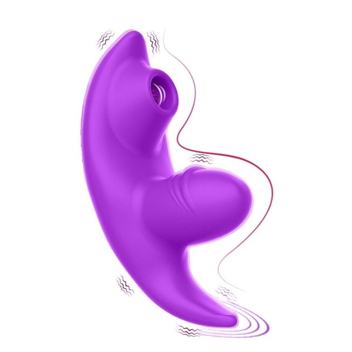 Hordozható vibrátor, lila, kettős csikló- és hüvelyi stimulációval, vízálló, USB töltővel