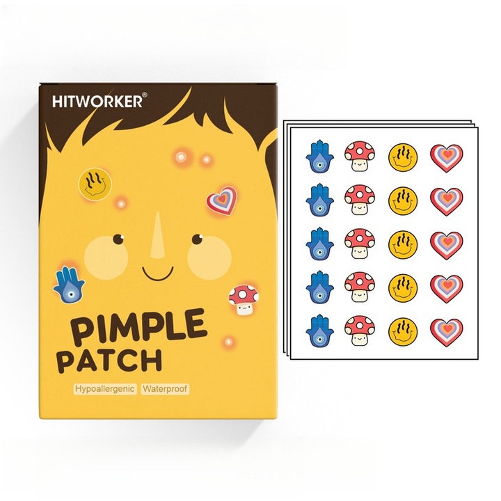 Plasturi pentru acnee hidrocoloidali, Hitworker, set 60 bucati, 4 dimensiuni