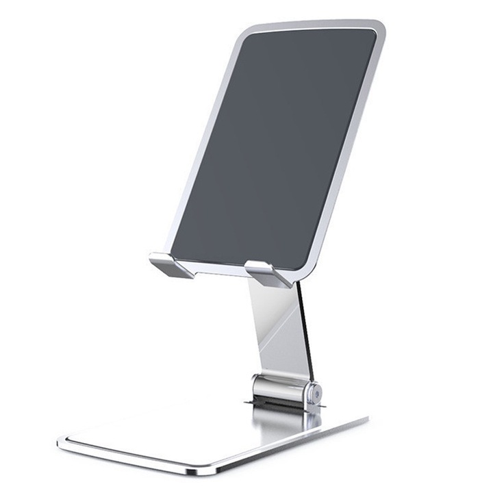 Összecsukható mobil állvány, fém, állítható, ezüst, 11,3x7 cm