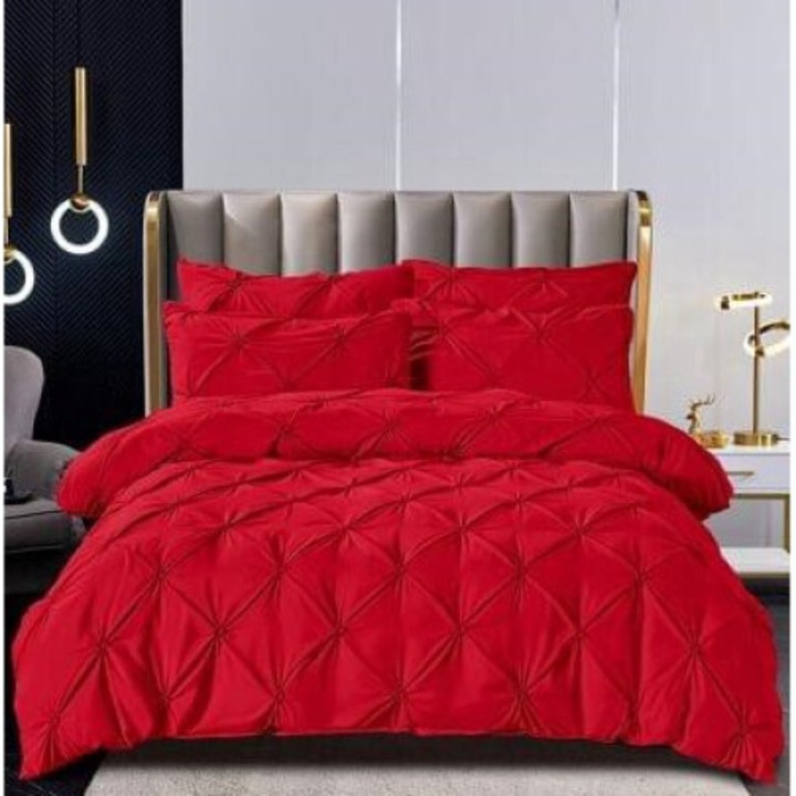 Set Lenjerie de pat dublu, 6 piese, uni, rosu