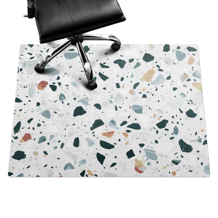 Íróasztal szék alátét, Wallfluent, Terrazzo mozaik, Szürke, 120x90 cm, 010250310020100020960