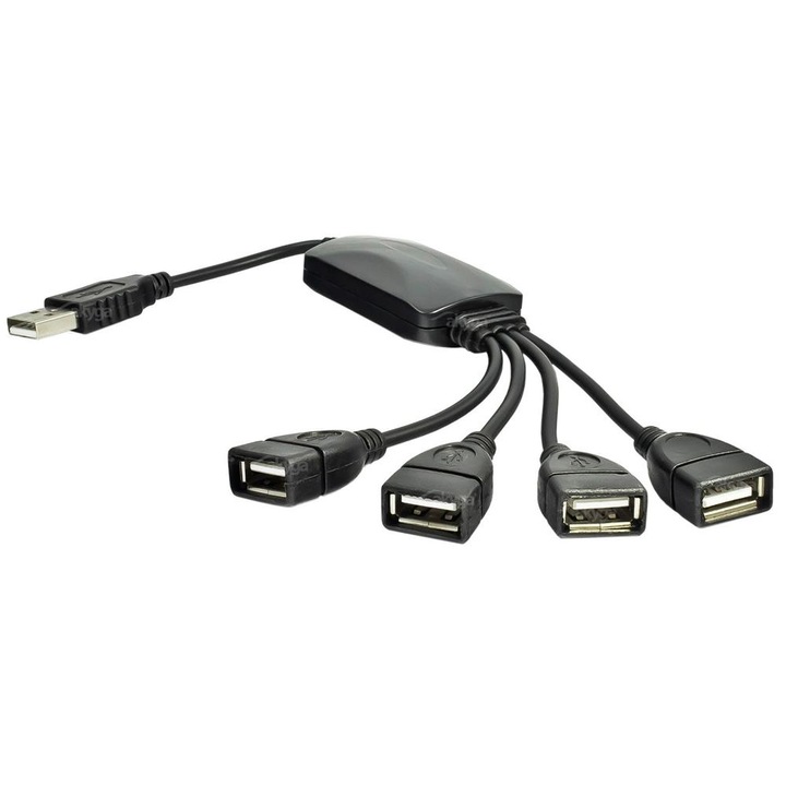 Adatátviteli kábel, HUB típusú, USB A dugasz-4xUSB A csatlakozó, 2.0, 15cm, Fekete