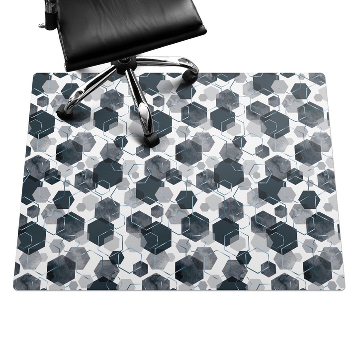 Padlóvédő székalátét, Wallfluent, Geometrikus hatszögek, Szürke, 120x90 cm, 010250310020100033431