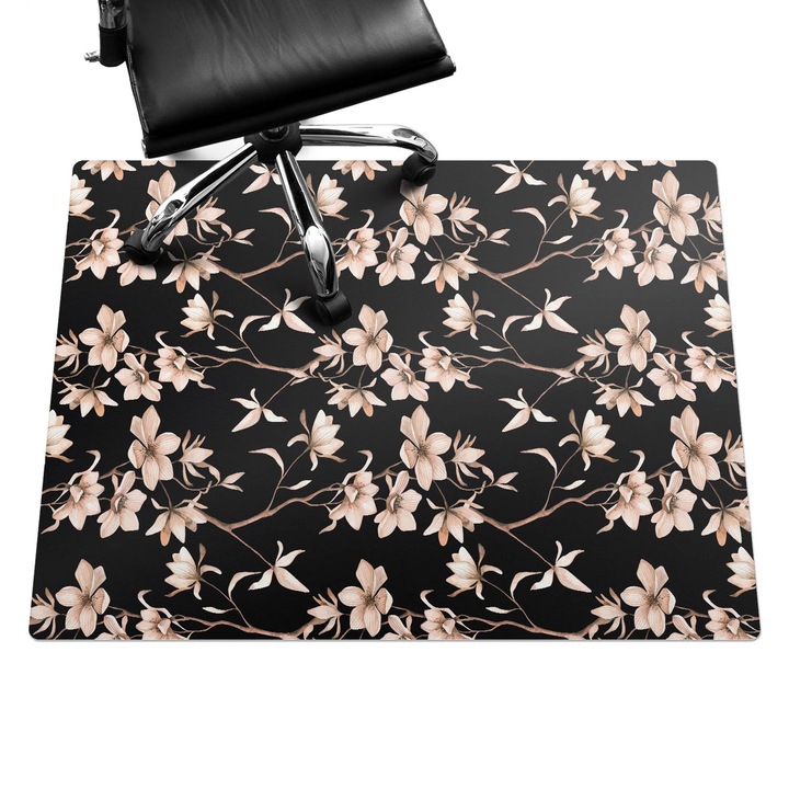 Padlóvédő székalátét, Wallfluent, Vintage virágmintás, Fekete, 120x90 cm, 010250310020100033378