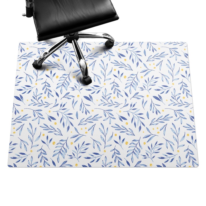 Szék alátét szőnyeg, Wallfluent, Akvarell levelek, Kék, 120x90 cm, 010250310020100033364