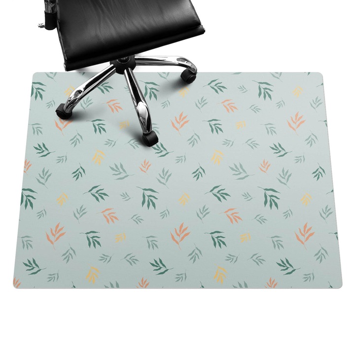 Szék alátét szőnyeg, Wallfluent, Levelek pasztell háttéren, Zöld, 120x90 cm, 010250310020100033424