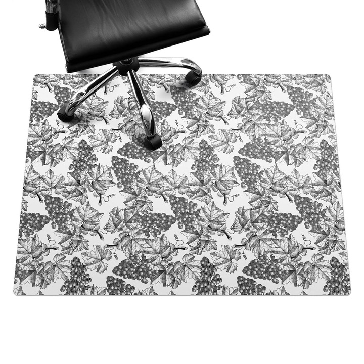 Íróasztal szék alátét, Wallfluent, Szőlő és levelek, Fekete és fehér, 120x90 cm, 010250310020100033422