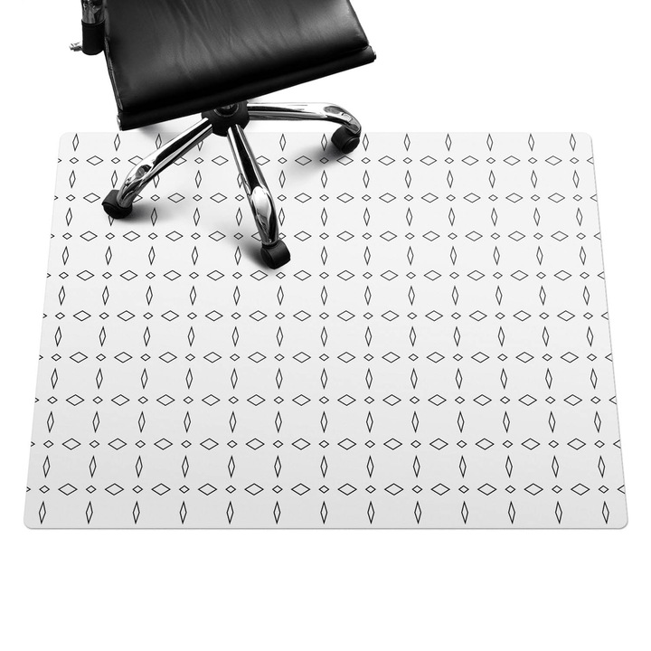 Irodai szék szőnyeg, Wallfluent, Gyémánt minta, Fekete és fehér, 120x90 cm, 010250310020100033396