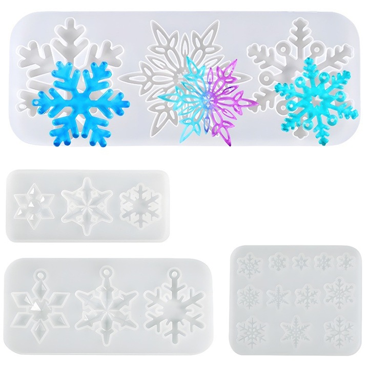 Set matrite din silicon fulg de zapada, Enforose, 3 bucati, reutilizabile, pentru prajituri