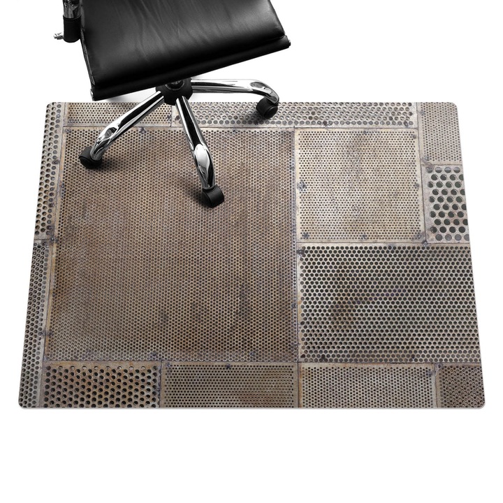 Irodai szék szőnyeg, Wallfluent, Fém perforációk, Barna, 120x90 cm, 010250310020100030919