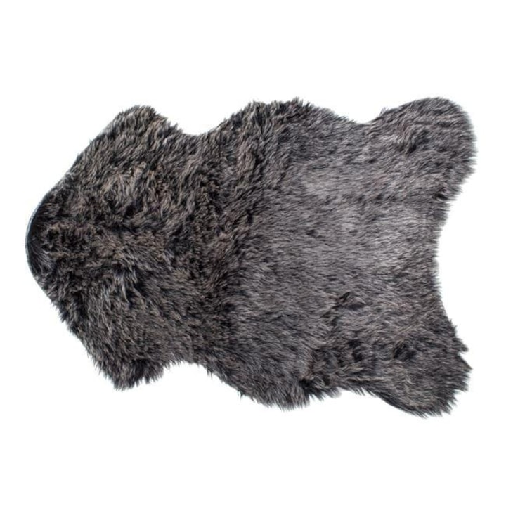 Covoras decorativ din imitatie de blana shaggy neagra gri 60x90cm