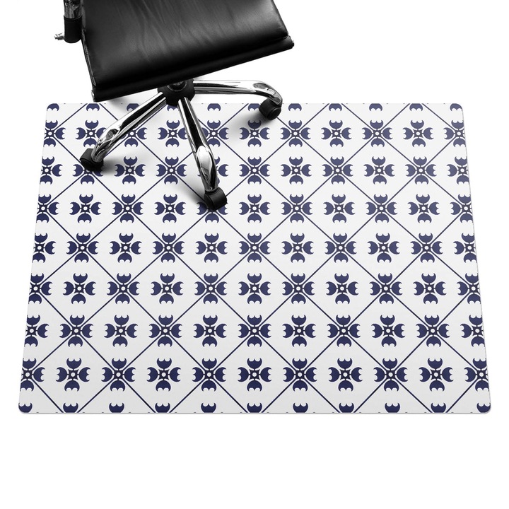 Irodai szék szőnyeg, Wallfluent, Geometrikus retro minta, Tengerészkék, 120x90 cm, 010250310020100033463