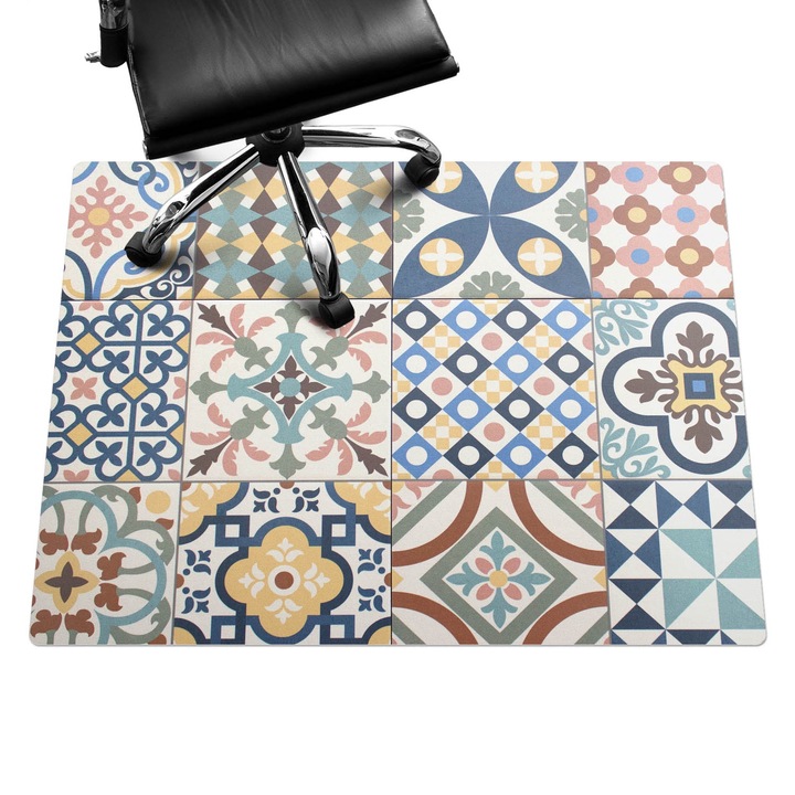Szék alátét szőnyeg, Wallfluent, Retro csempe minták, Többszínű, 120x90 cm, 010250310020100029650