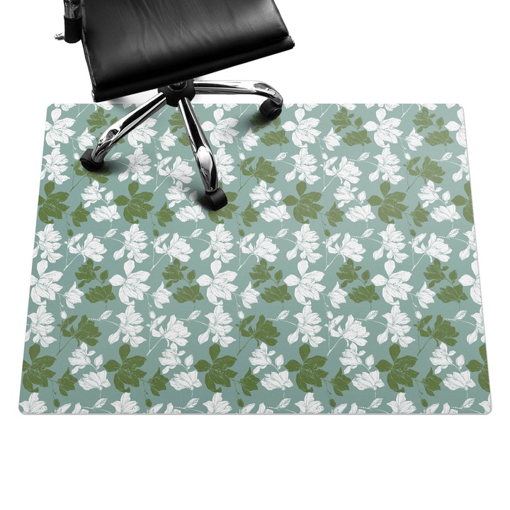 Padlóvédő székalátét, Wallfluent, Virágos levélmintás, Zöld, 120x90 cm, 010250310020100033531