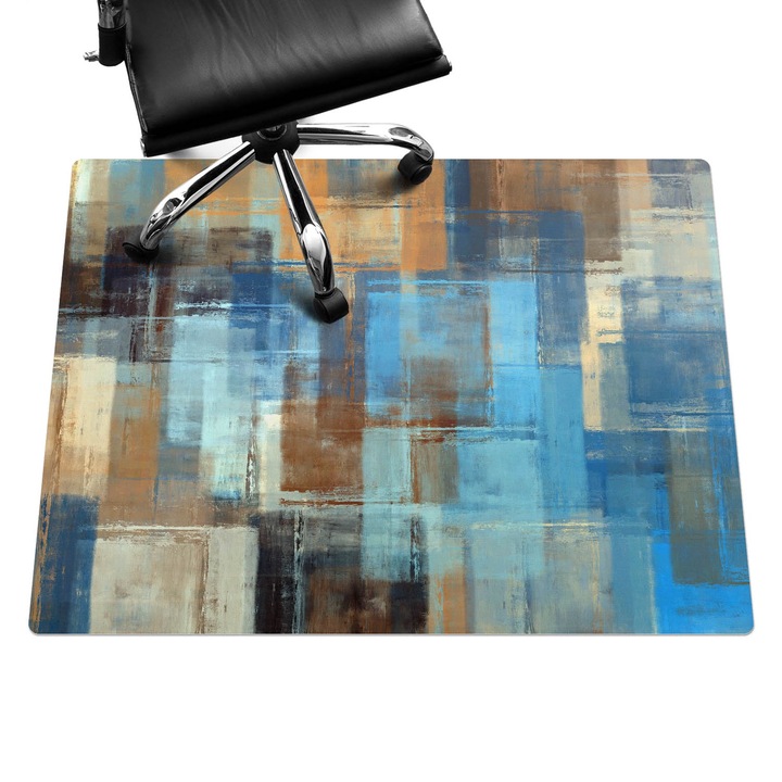 Íróasztal szék alátét, Wallfluent, Absztrakt téglalapok, Kék, 120x90 cm, 010250310020100052502