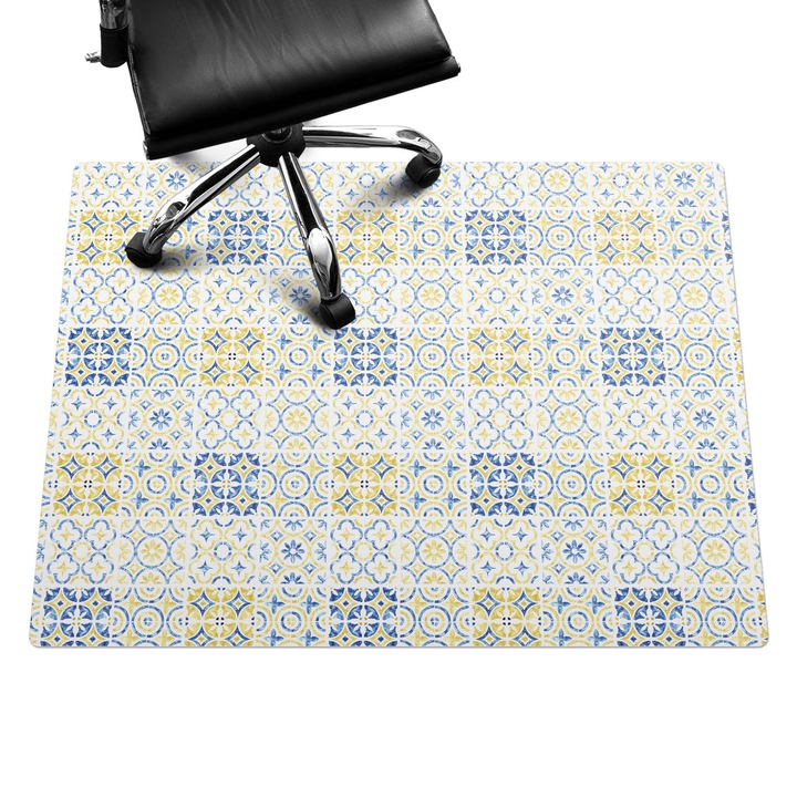 Padlóvédő székalátét, Wallfluent, Geometrikus retro minta, Szürke, 120x90 cm, 010250310020100033456