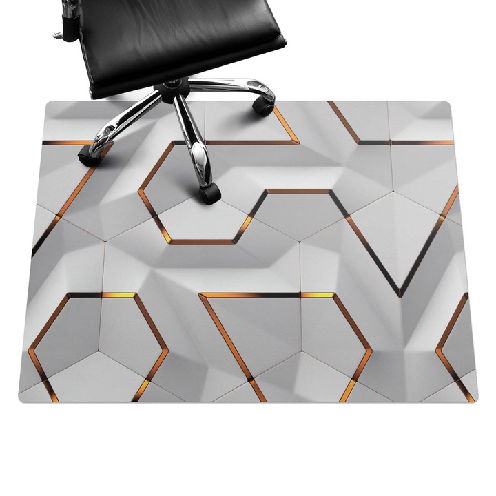 Irodai szék szőnyeg, Wallfluent, Geometrikus hatszögek, Fehér, 120x90 cm, 010250310020100056595