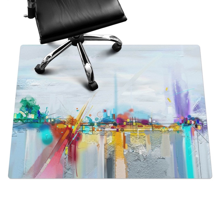 Szék alátét szőnyeg, Wallfluent, Absztrakt táj, Szürke, 120x90 cm, 010250310020100074644