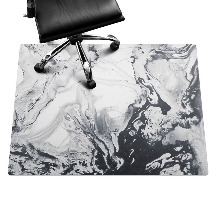 Irodai szék szőnyeg, Wallfluent, Absztrakt kavarog, Fekete és fehér, 120x90 cm, 010250310020100074583