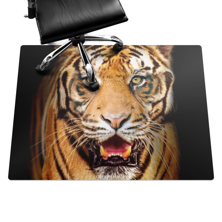 Padlóvédő székalátét, Wallfluent, Tigris - közelről a pofa, Barna, 120x90 cm, 010250310020100074688