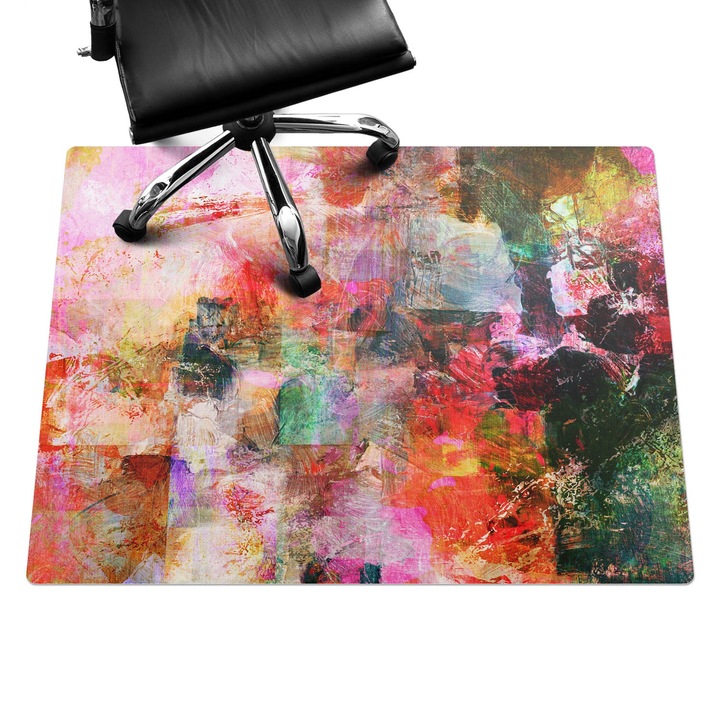 Irodai szék szőnyeg, Wallfluent, Absztrakt mozaik, Piros, 120x90 cm, 010250310020100074722