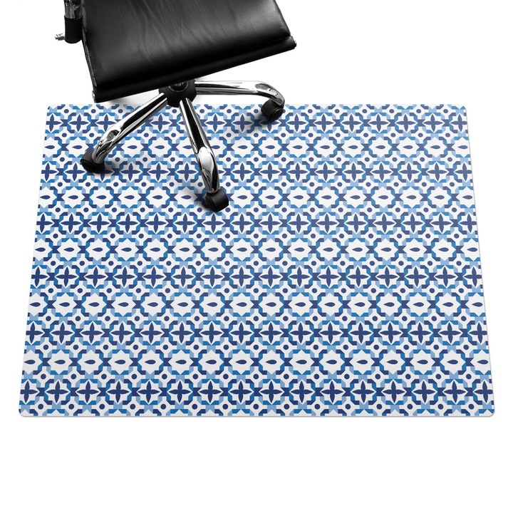 Covoras pentru protectie podea, Wallfluent, Model retro geometric, Albastru, 120x90 cm, 010250310020100057204