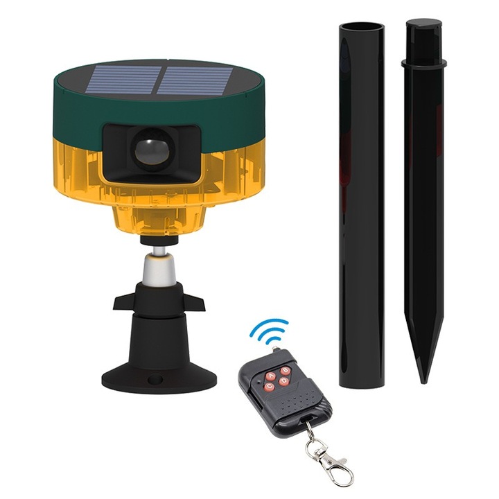 Alarma cu 13 moduri sunet pentru alungarea animalelor salbatice, sunet puternic, baterie mare de 1200mah, incarcare solara sau priza, Nafpro