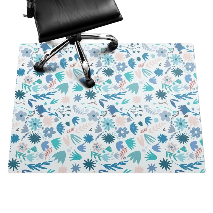 Székalátét, Wallfluent, Retro virágmintás, Kék, 120x90 cm, 010250310020100057251