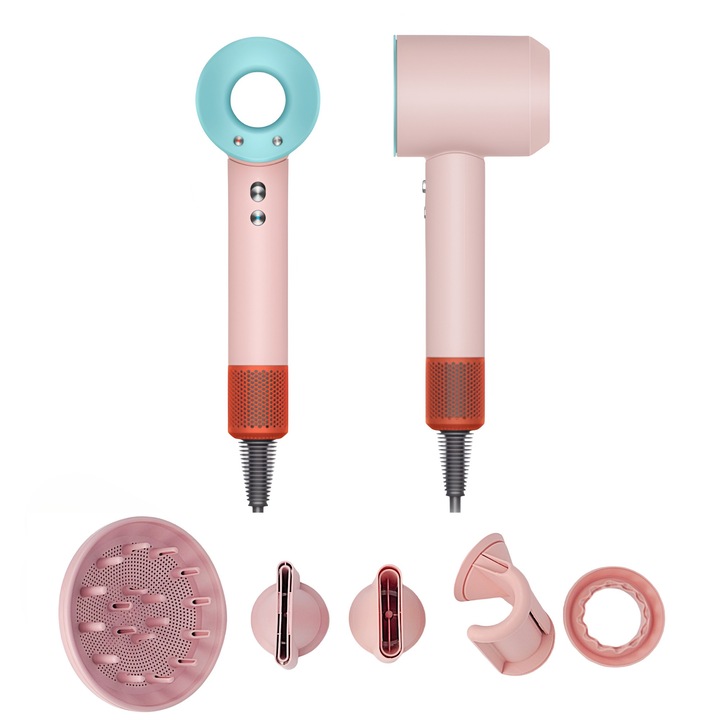 Uscator de Par Profesional 1600W, Anti-Frizz, Tehnologie Avansata, Ionizare, Uscare Rapida Eficienta, Control Digital Temperatura, Aer Rece, Compact, Performanta Superioara, Design Ergonomic, Ingrijire Par Neted Stralucitor, Duze Magnetice, Roz Macaroon