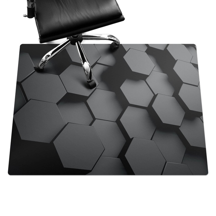 Padlóvédő székalátét, Wallfluent, Geometrikus hatszögek, Fekete, 120x90 cm, 010250310020100033995
