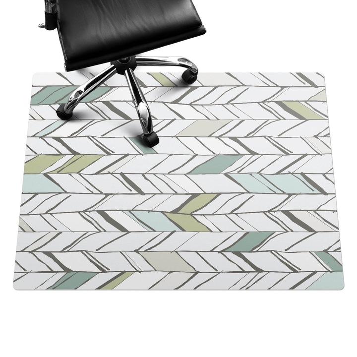 Íróasztal szék alátét, Wallfluent, Halszálkás levelek, Fehér, 120x90 cm, 010250310020100057209