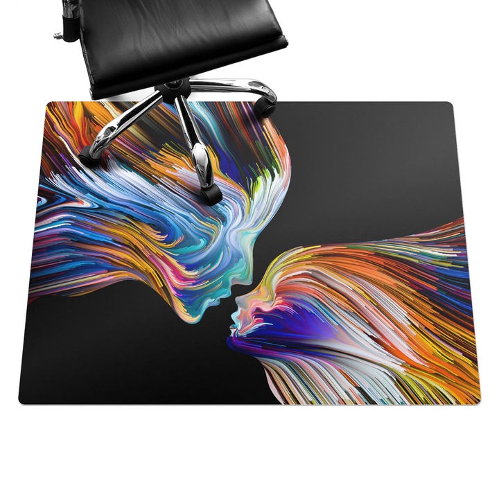 Szék alátét szőnyeg, Wallfluent, Színes arcok mozgásban, Fekete, 120x90 cm, 010250310020100075078