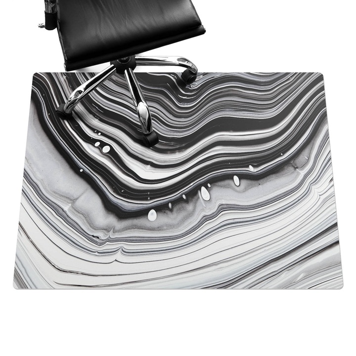 Szék alátét szőnyeg, Wallfluent, Absztrakt hullámok, Fekete és fehér, 120x90 cm, 010250310020100077320