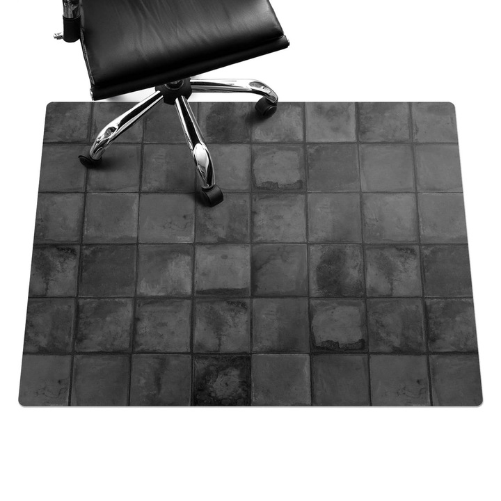 Szék szőnyeg, Wallfluent, Sötét retro csempe, Szürke, 120x90 cm, 010250310020100282522