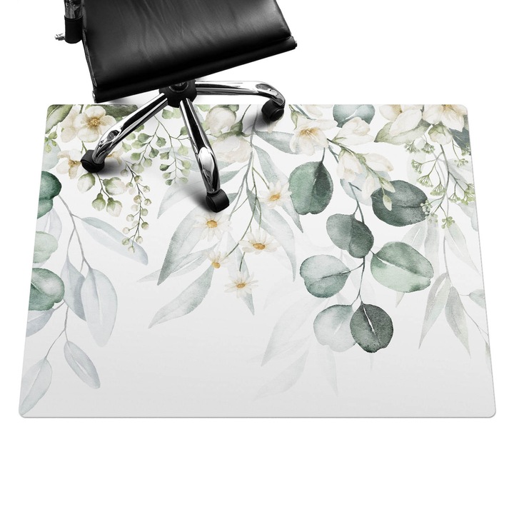 Szék alátét szőnyeg, Wallfluent, Virágos levelek minta, Zöld, 120x90 cm, 010250310020100088310