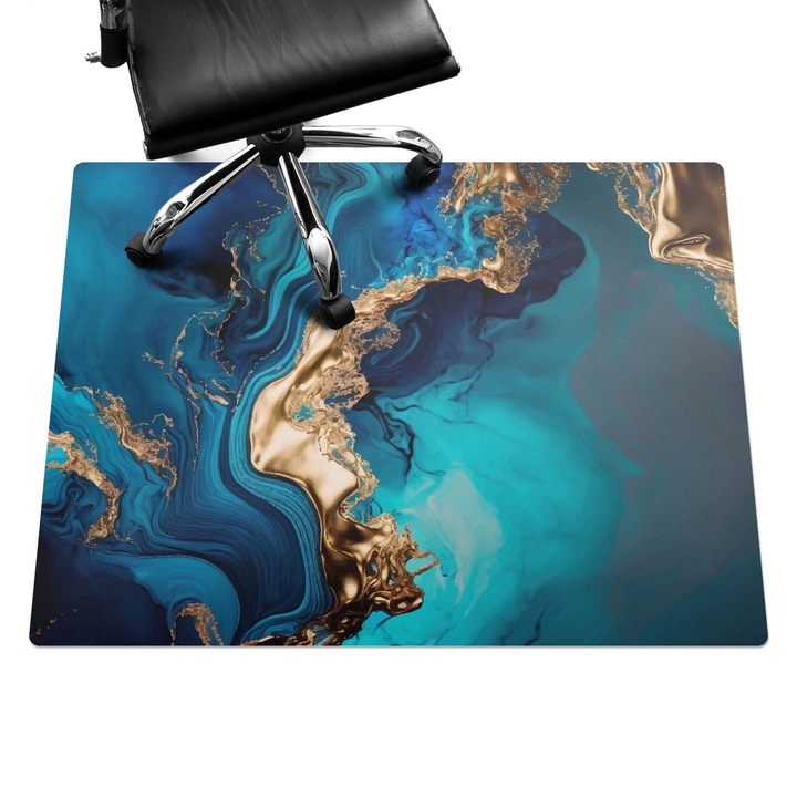 Irodai szék szőnyeg, Wallfluent, Absztrakt hullám, Kék, 120x90 cm, 010250310020100282562