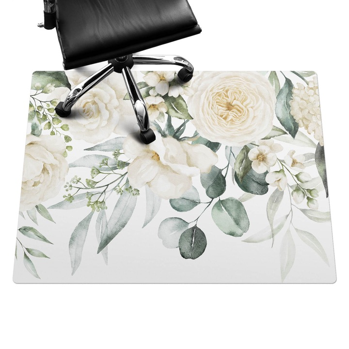 Irodai szék szőnyeg, Wallfluent, Vintage virágmintás, Krémszín, 120x90 cm, 010250310020100088309