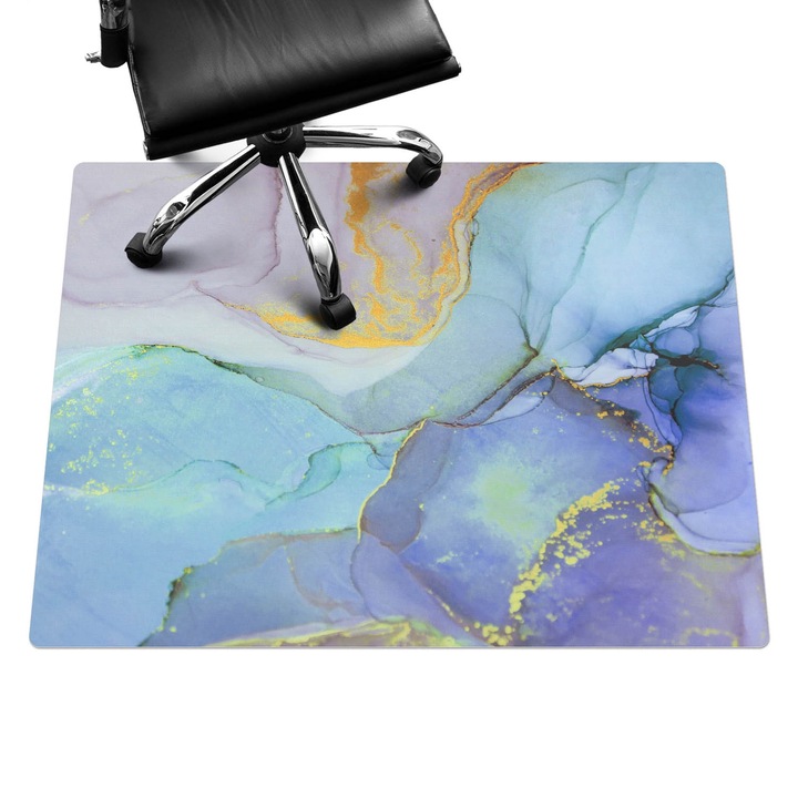 Irodai szék szőnyeg, Wallfluent, Absztrakt akvarell, Kék, 120x90 cm, 010250310020100077412