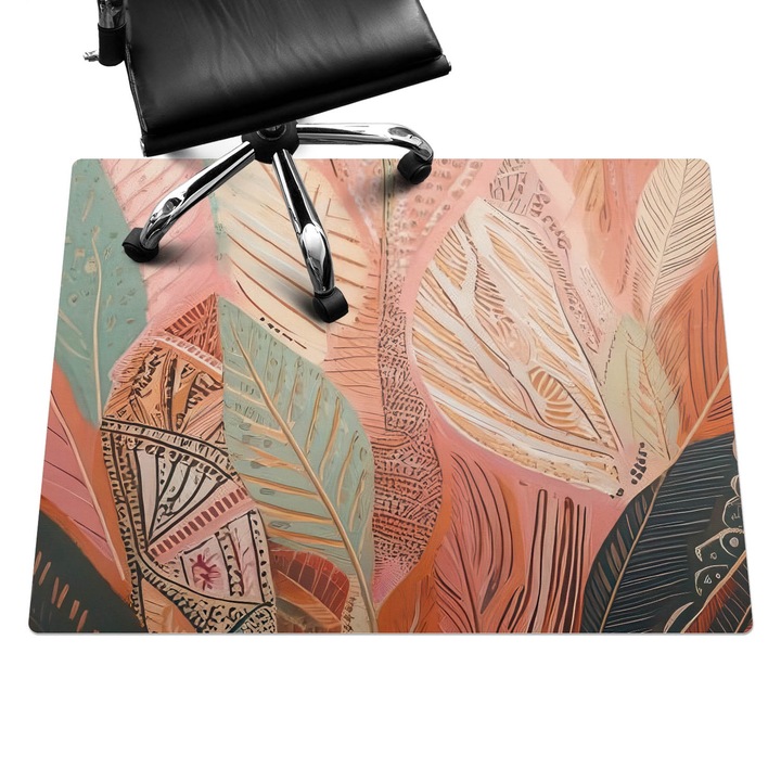 Irodai szék szőnyeg, Wallfluent, Levelek absztrakcióban, Narancssárga, 120x90 cm, 010250310020100282690