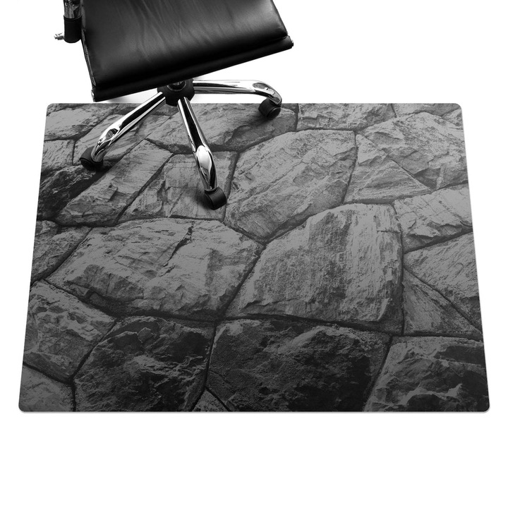 Padlóvédő székalátét, Wallfluent, Kőfal, Fekete és fehér, 120x90 cm, 010250310020100282528