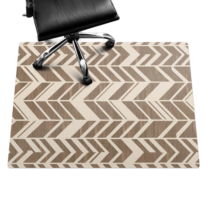 Irodai szék szőnyeg, Wallfluent, Geometrikus retro minta, Bézs, 120x90 cm, 010250310020100282045