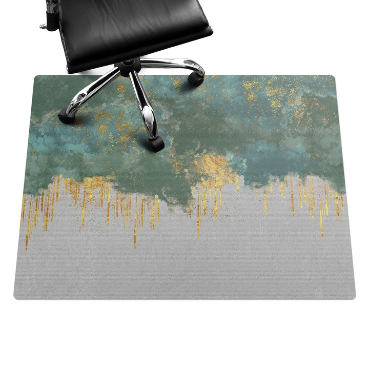 Szék szőnyeg, Wallfluent, Absztrakt csíkok, Zöld, 120x90 cm, 010250310020100088318