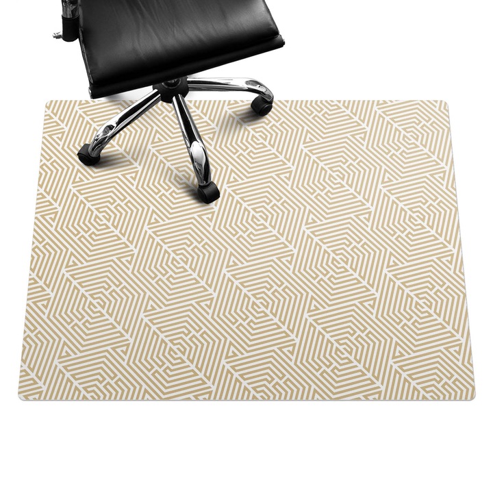 Irodai szék szőnyeg, Wallfluent, Geometriai labirintus, Bézs, 120x90 cm, 010250310020100273882