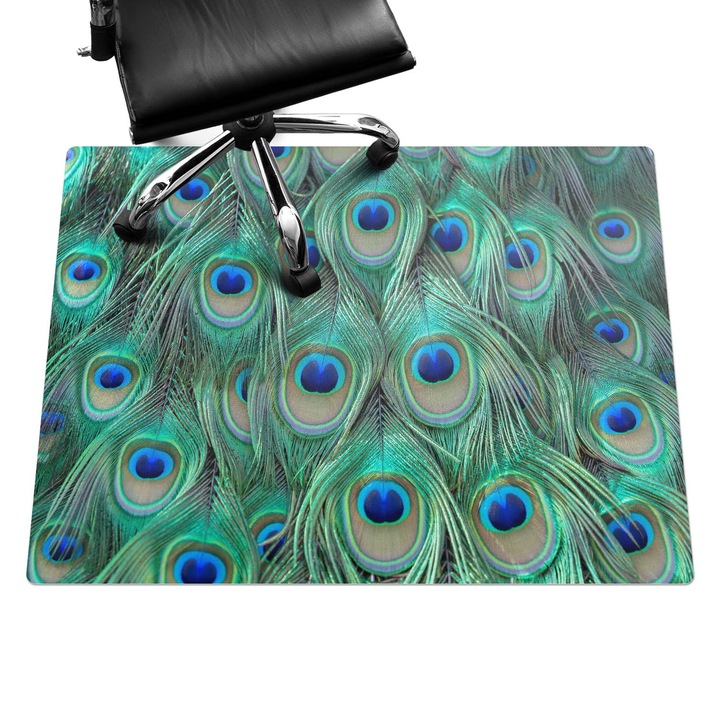 Szék szőnyeg, Wallfluent, Pávatollak minta, Türkiz, 120x90 cm, 010250310020100282820